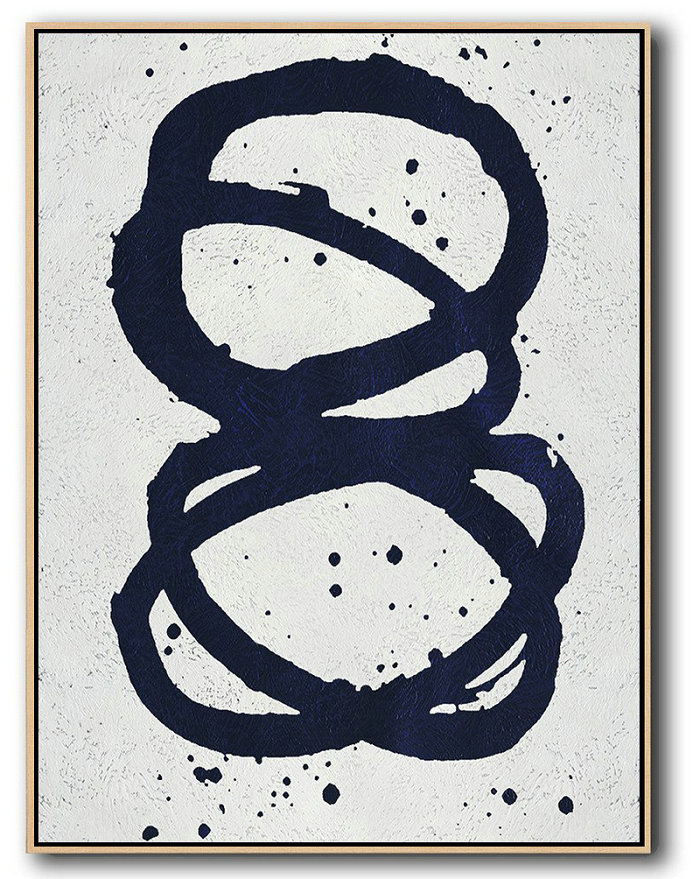 Buy Hand Painted Navy Blue Abstract Painting Online,Handmade Large Contemporary Art #B4J2
